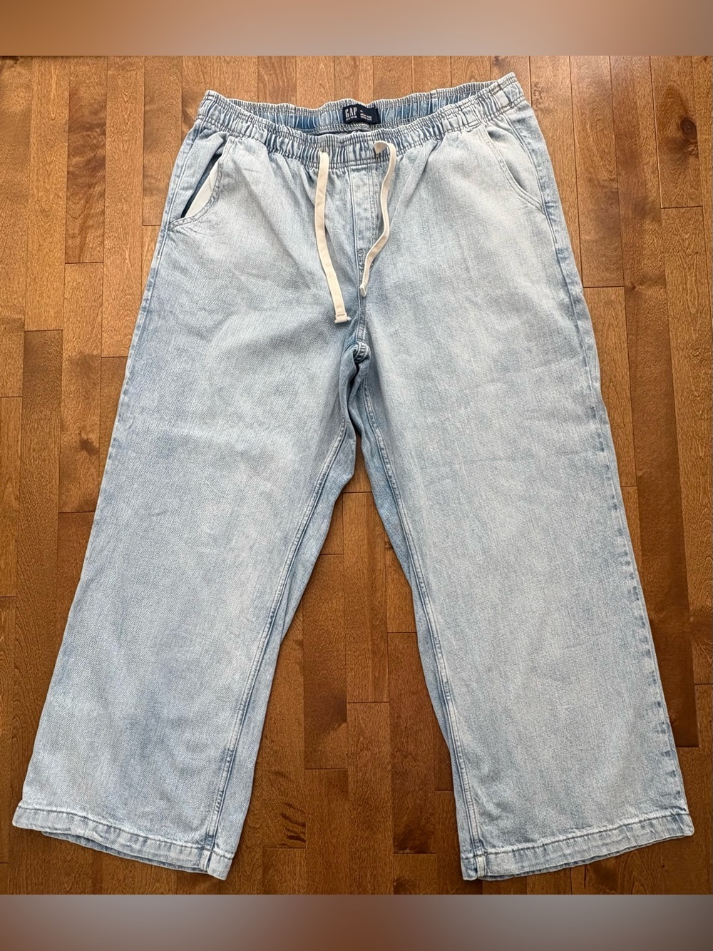 GAP High Rise Wide-Leg Light Wash Drawstring Denim Pants - Size XL
